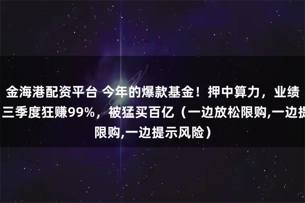 金海港配资平台 今年的爆款基金！押中算力，业绩大爆发！三季度狂赚99%，被猛买百亿（一边放松限购,一边提示风险）